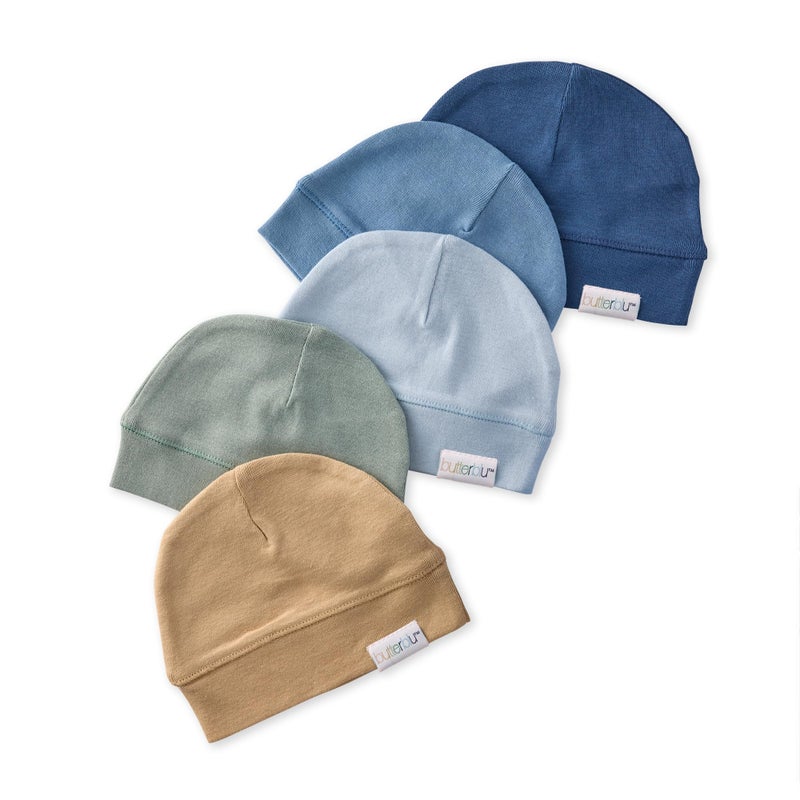Butterblu Charlie 5-Pack Caps 100% Organic Cotton Beanie Hats for Newborn and Baby Girls, Boys, Unisexâ€‹, Terra, One Size - Image 1