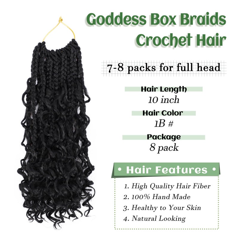Eerya Goddess Box Braids Crochet Hair 10 Inch 8 Packs Pre-looped Bohemian Crochet Boho Box Braids With Curly Ends Synthetic Hair Extensions 3X Crochet Braids Hair for Women (10 inch, #1B) - Image 3