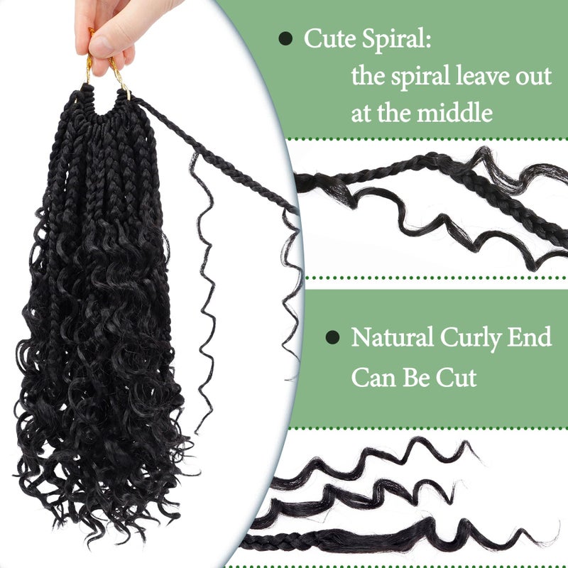 Eerya Goddess Box Braids Crochet Hair 10 Inch 8 Packs Pre-looped Bohemian Crochet Boho Box Braids With Curly Ends Synthetic Hair Extensions 3X Crochet Braids Hair for Women (10 inch, #1B) - Image 5