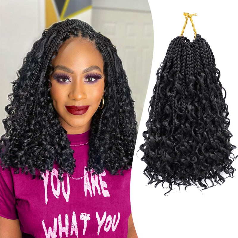 Eerya Goddess Box Braids Crochet Hair 10 Inch 8 Packs Pre-looped Bohemian Crochet Boho Box Braids With Curly Ends Synthetic Hair Extensions 3X Crochet Braids Hair for Women (10 inch, #1B) - Image 1