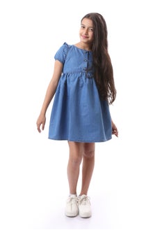 Andora Girls Short Sleeves Solid Summer Dress - Dark Blue  - Image 1