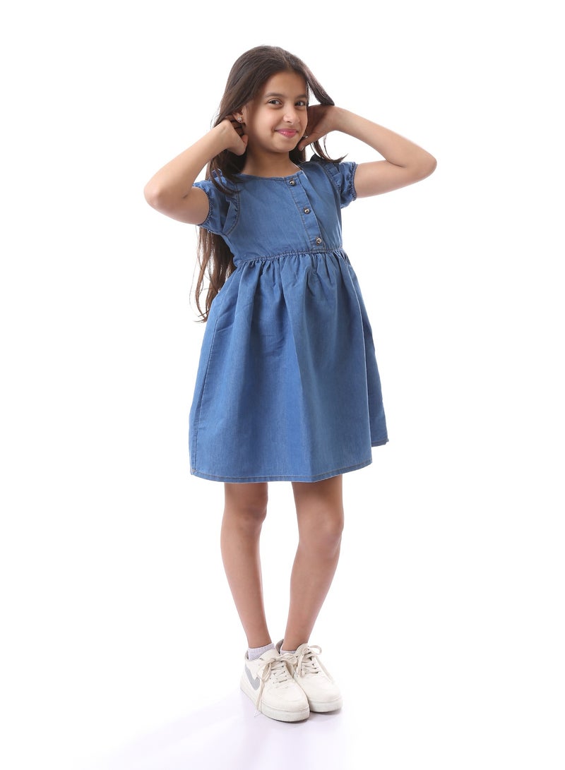 Andora Girls Short Sleeves Solid Summer Dress - Dark Blue - Image 2