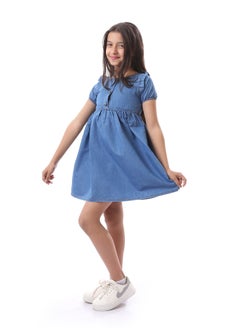 Andora Girls Short Sleeves Solid Summer Dress - Dark Blue  - Image 3