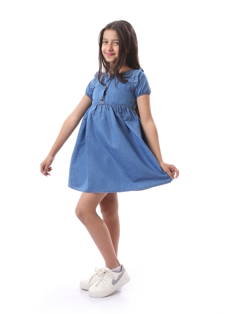 Andora Girls Short Sleeves Solid Summer Dress - Dark Blue - Image 3