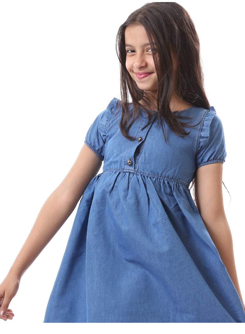 Andora Girls Short Sleeves Solid Summer Dress - Dark Blue - Image 5