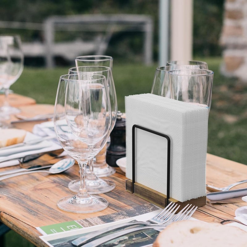 Wican Napkin Holder for Table, Wood Iron Standing Napkin Dispenser for Dining Table Farmhouse Cocktail Picnic Rustic Wooden Holders All Kitchen Dining Room Decor Black & Farmhouse Brown - Image 4
