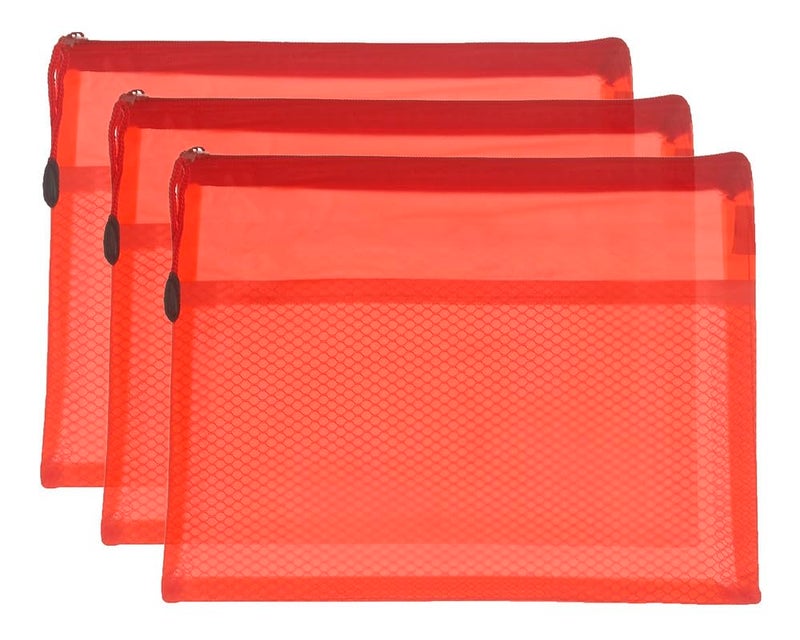 3A MS1005-A4 Plastic Zipper File 24 * 34 cm 3 Pieces - Red