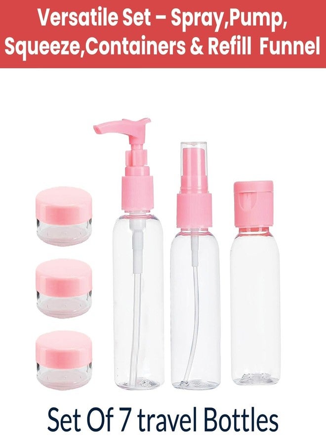 HIRKO Travel Bottles for Toiletries - Refillable Empty Mini Containers with Pouch- Travelling Accessories & Essentials Kit Set for Shampoo, Cosmetics, and More (7pcs) (Pink) - Image 2