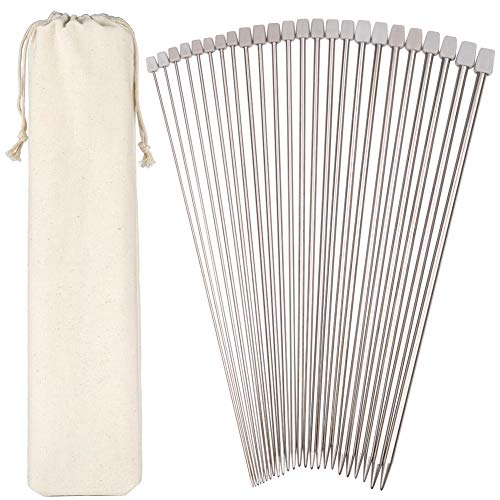 HST H&S Knitting Needles Set for Beginners Knitting Accessories - 11 Pairs of Stainless Steel Knitting Needles with Firm Grip Handle - Single Pointed Needle Set with Pouch for Easy Storage - Image 1