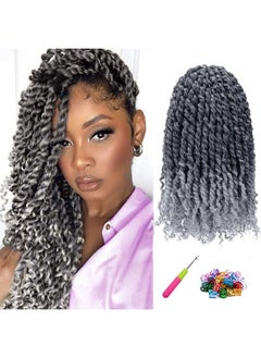 LOSMOEER 8 Packs Passion Twist Hair 12 Inch Pre-twisted Passion Twist Crochet Hair Pre-looped Crochet Braids for Women Passion Twists Braiding Hair Synthetic Hair Extensions (12Strands/Pack; T1B/Gray#)  - Image 2