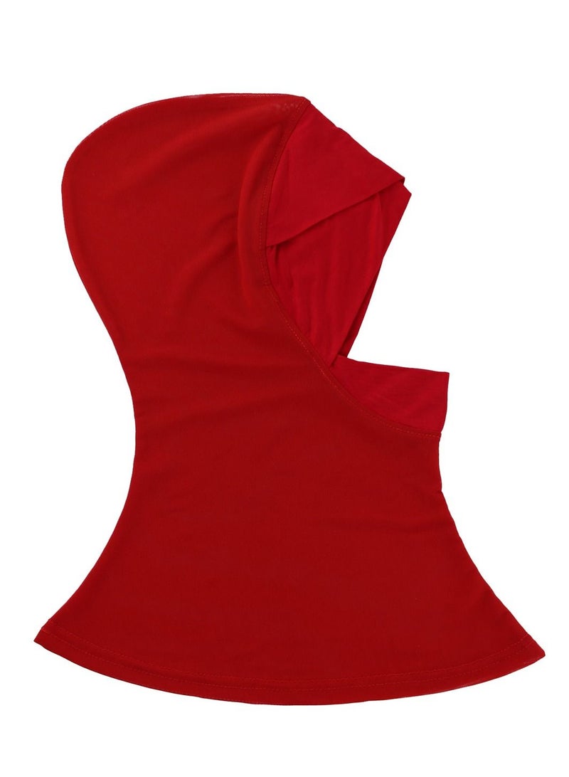 Loquat Women's Modal Net Stitching Long Scarf Solid Color Stretch Hijab Inner Cap Red  - Image 2