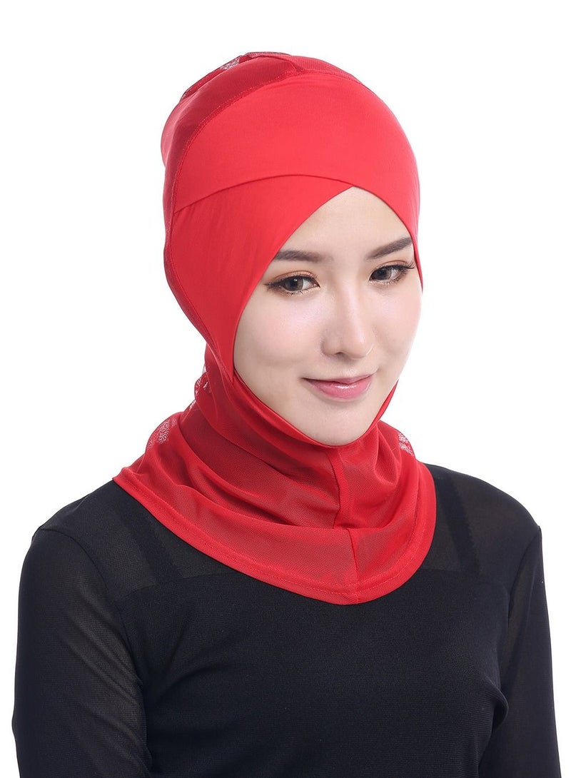 Loquat Women's Modal Net Stitching Long Scarf Solid Color Stretch Hijab Inner Cap Red  - Image 1