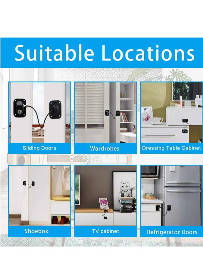 Refrigerator Lock with Key Self-adhesive Freezer Door Drawer Lock Without Punching Child Safety Lock Furniture Sliding Window Limiter Mini Anti-theft Lock (2 Pieces, Black) - Image 4