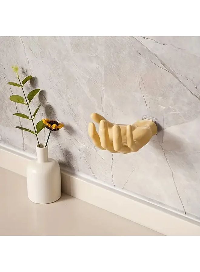 1 قطعة خطاف حائط على شكل كف بلون البيج بدون حفر تركيب لاصق توفير المساحة تنظيم المنزل - Image 1