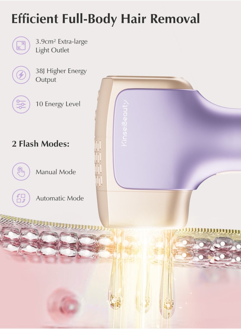 KinseiBeauty T36 999,999 Flashes 10 Energy Levels Laser Hair Removal, 4℃ Ice Cooling Painless IPL Hair Removal Device, 0.5s/Flash, Extra-large 3.9cm² light outlet, Intelligent Skin Tone Recognition Laser Epilator, Laser Hair Removal Device for Whole Body Bikini Face Arm Armpit Back Leg - Image 4