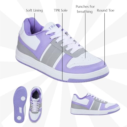 TRASE Casual Sneaker Shoes for Women | Soft Cushioned Insole | Sneakers for Woman | Lightweight | Comfortable | Stylish, Trendy Girls and Women Sneakers with Laces (Purple-White, 8 UK) - Image 2