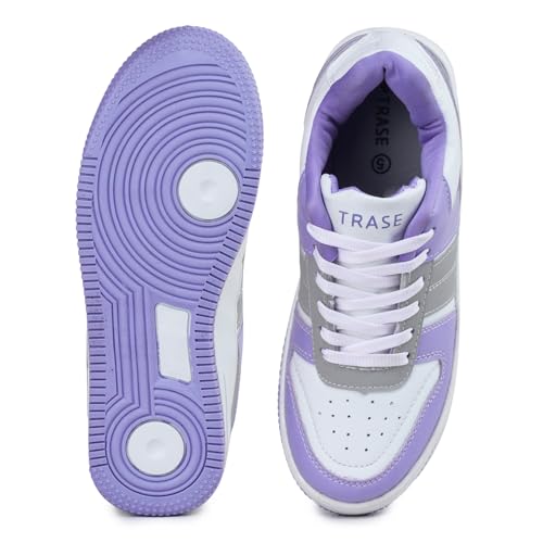 TRASE Casual Sneaker Shoes for Women | Soft Cushioned Insole | Sneakers for Woman | Lightweight | Comfortable | Stylish, Trendy Girls and Women Sneakers with Laces (Purple-White, 8 UK) - Image 5