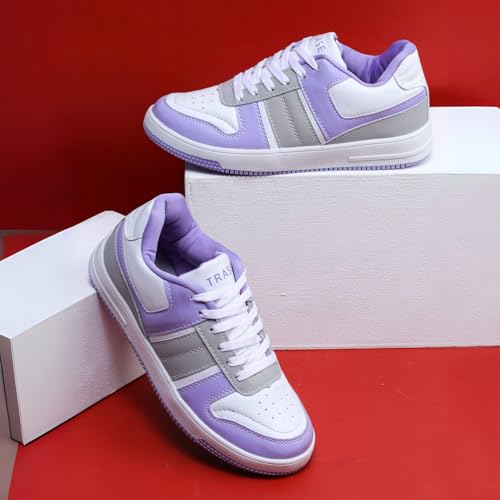 TRASE Casual Sneaker Shoes for Women | Soft Cushioned Insole | Sneakers for Woman | Lightweight | Comfortable | Stylish, Trendy Girls and Women Sneakers with Laces (Purple-White, 8 UK) - Image 3