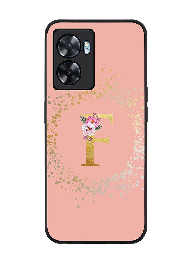 Stylizedd Rugged Black edge case for Oppo A57 Slim fit Soft Case Flexible Rubber Edges TPU Gel Thin Cover - Custom Monogram Initial Letter Floral Pattern Alphabet - F (Rose Pink)  - Image 1