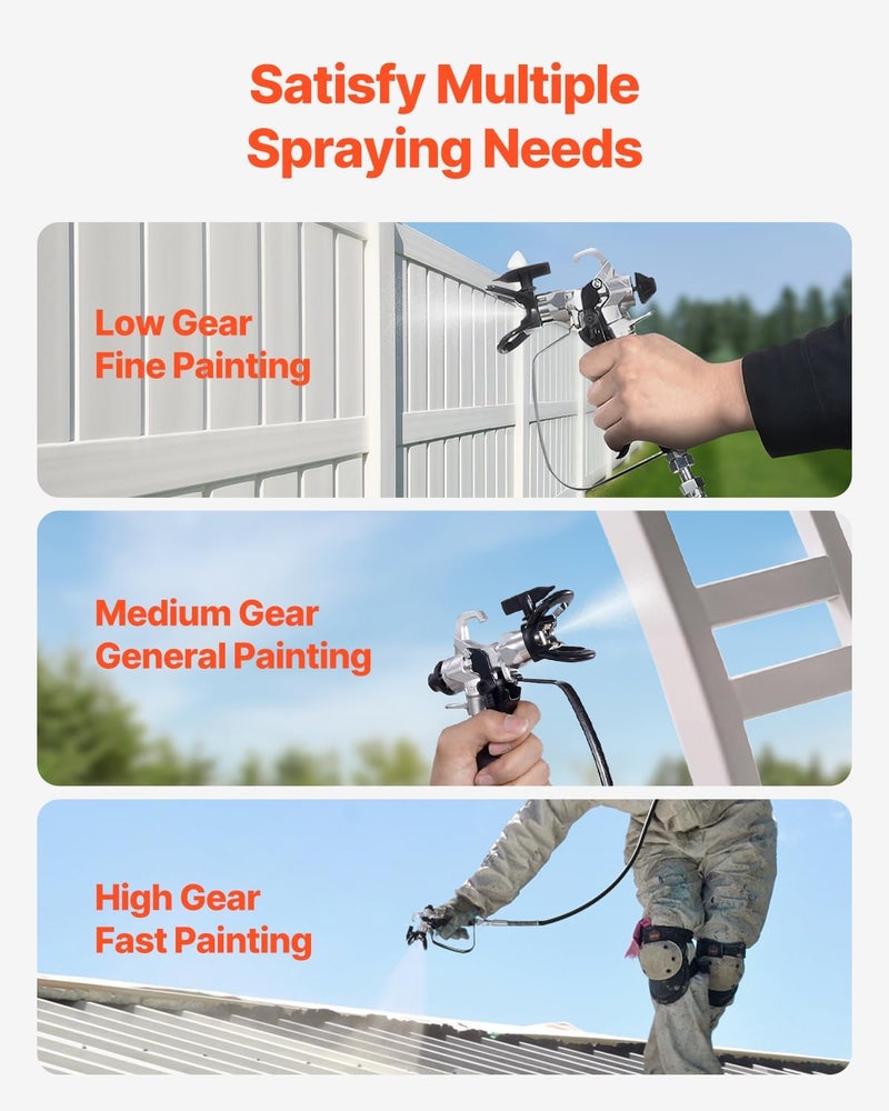 VEVOR 750W Stand Airless Paint Sprayer, 3000PSI High Efficiency Electric Airless Sprayer with Cart, Paint Sprayers for Home Interior and Exterior Furniture and Fences, Fine and Even Painting Effect - Image 4