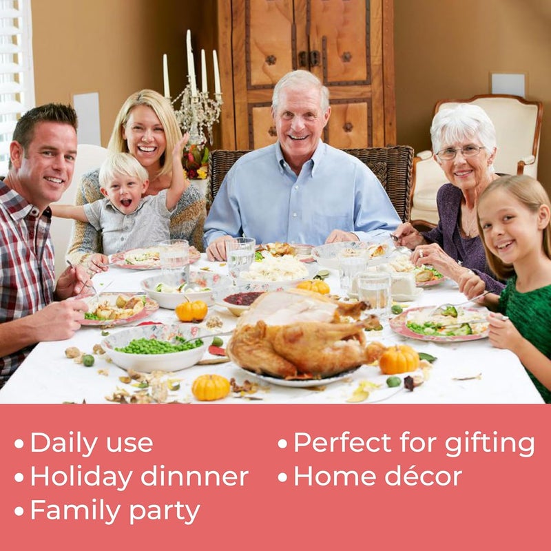 TUDOR ENGLAND Tudor Royal Collection 30Piece Porcelain Round Dinnerware Set Service for 6 Crimson Design Summer Flowers Plates Bowls Mugs Dishes Glossy Premium Quality Tableware - Image 4