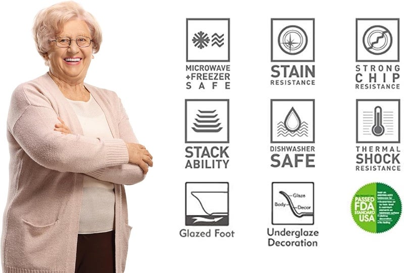 TUDOR ENGLAND Tudor Royal Collection 30Piece Porcelain Round Dinnerware Set Service for 6 Crimson Design Summer Flowers Plates Bowls Mugs Dishes Glossy Premium Quality Tableware - Image 5