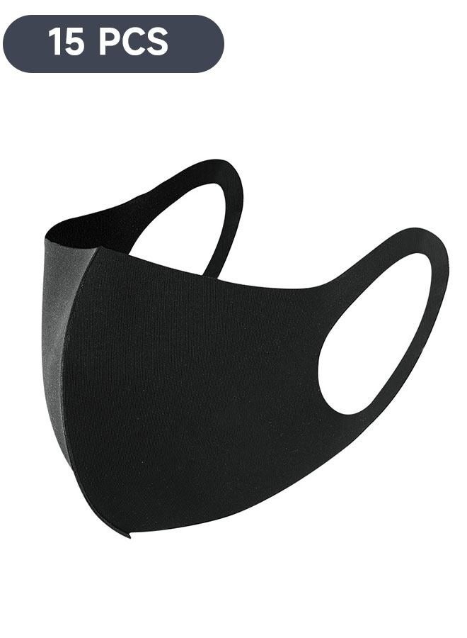15-Piece Black Face Masks with Soft Elastic Ear Loop Cover, Reusable Cotton Comfy Breathable Outdoor Fashion Face Protections for Man and Woman, Washable and Breathable Masks - Image 1