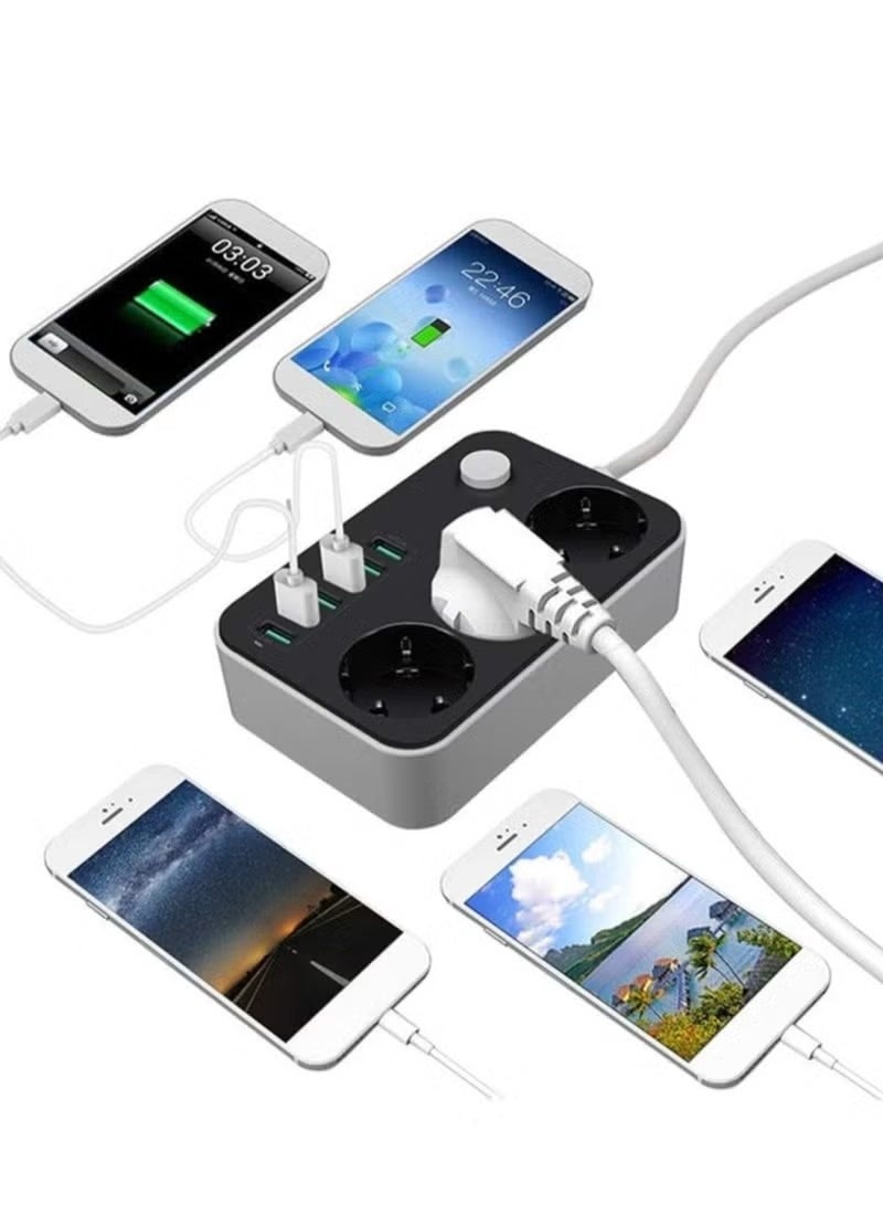 "NEW GLOBAL Extension Cord with 6 USB Slots & 3-Way Plug – Heavy Duty Power Strip with Surge Protector (Black)" - Image 4