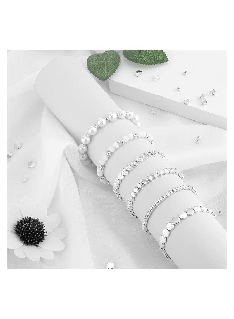 SYOSI خرز فضفاض، مجموعة خرز فاصل SYOSI 1200 قطعة، خرز نجمي دائري، خرز فاصل مقطع، خرز قلب، خرز زهرة، خرز قرص مسطح لصنع المجوهرات (فضي) - Image 5