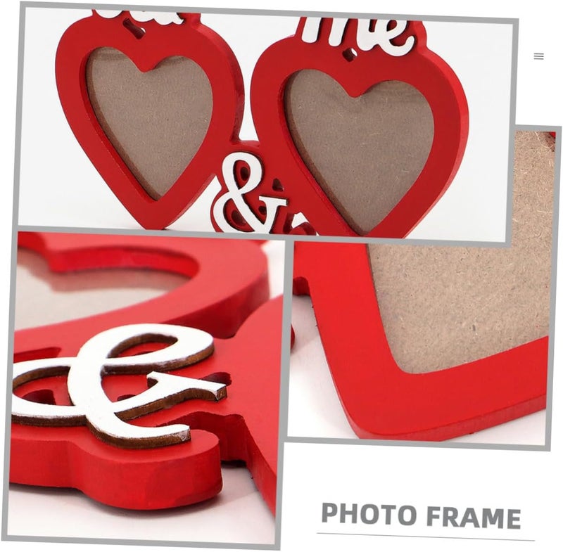 TIDTALEO Valentine’s Day Wooden Photo Frame Decorative Double Heart Design Red Wood 24x15x1.2cm Romantic Home Tabletop Picture Display for Bedroom and Living Room - Image 4