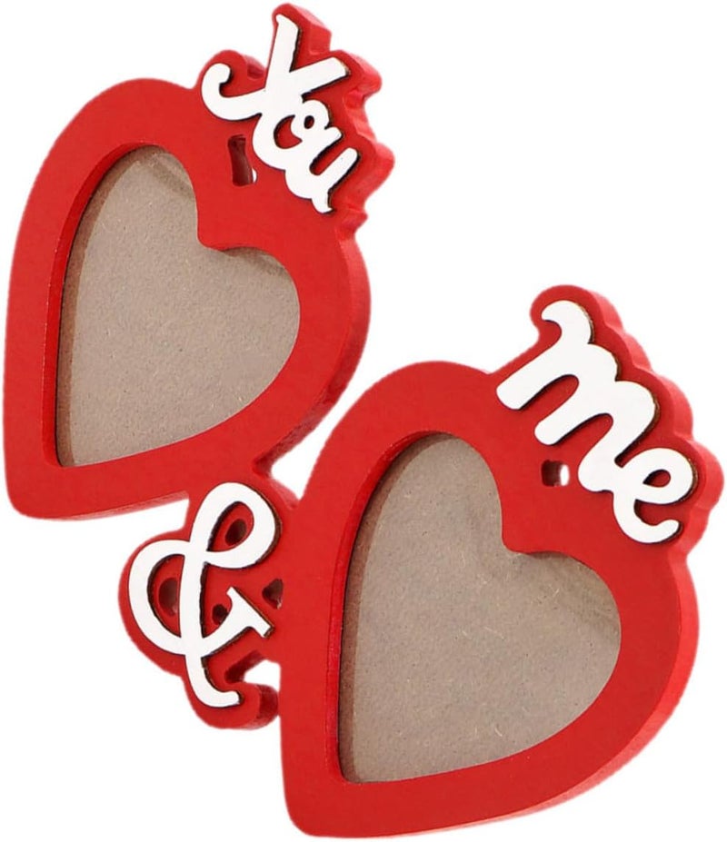 TIDTALEO Valentine’s Day Wooden Photo Frame Decorative Double Heart Design Red Wood 24x15x1.2cm Romantic Home Tabletop Picture Display for Bedroom and Living Room - Image 1