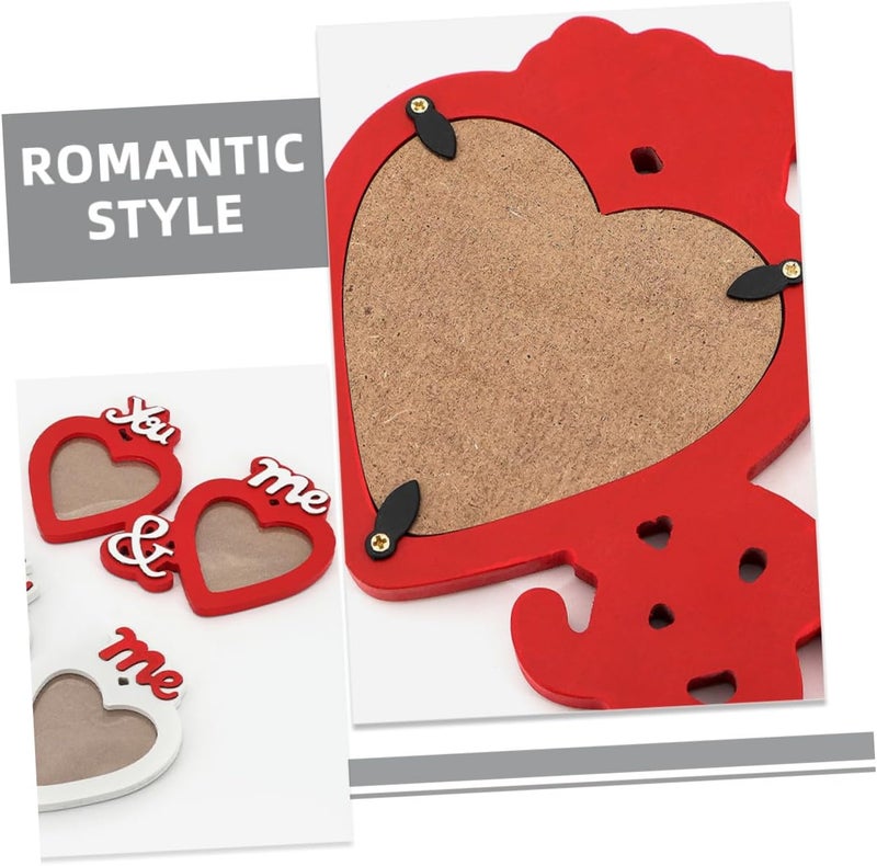 TIDTALEO Valentine’s Day Wooden Photo Frame Decorative Double Heart Design Red Wood 24x15x1.2cm Romantic Home Tabletop Picture Display for Bedroom and Living Room - Image 3