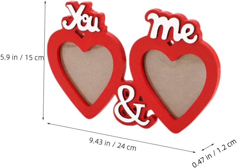TIDTALEO Valentine’s Day Wooden Photo Frame Decorative Double Heart Design Red Wood 24x15x1.2cm Romantic Home Tabletop Picture Display for Bedroom and Living Room - Image 2