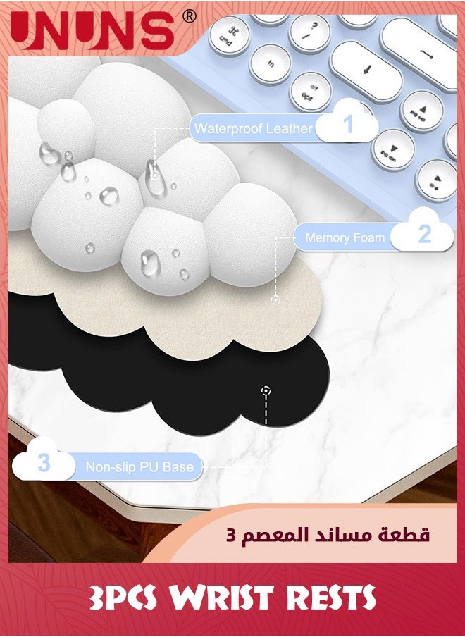 UNUNS لوحة ماوس سحابية مع مسند للمعصم ومسند للوحة المفاتيح، مجموعة لوحة مفاتيح مريحة مع إسفنج الذاكرة، لوحة ماوس لطيفة من جلد البولي يوريثان المقاوم للماء مع قاعدة للكمبيوتر والمكتب المنزلي، باللون الأبيض  - Image 4