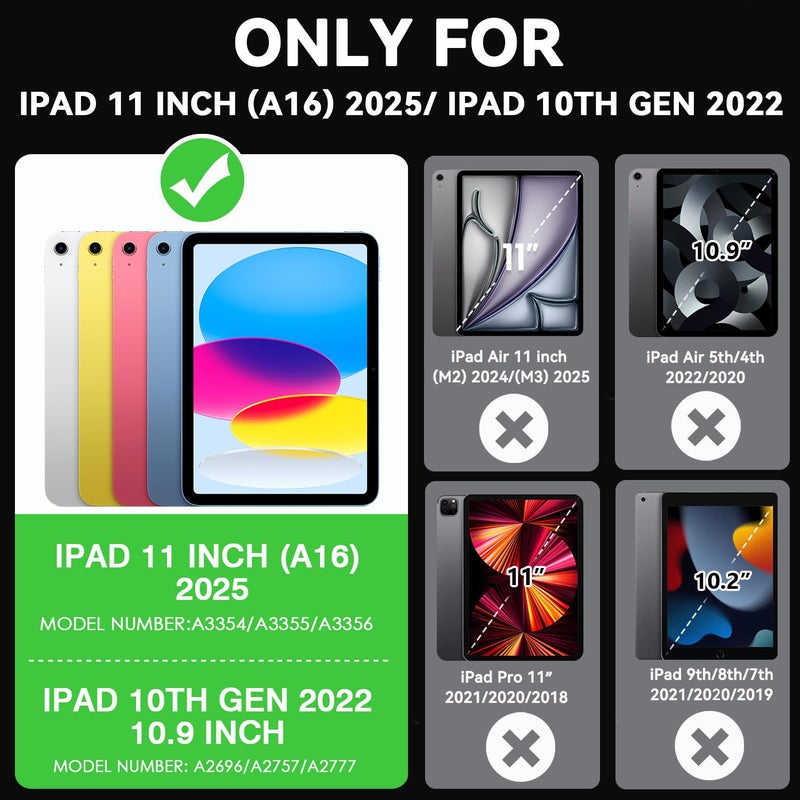 Cantis Case for iPad 11-inch (A16) 2025/ iPad 10th Generation 2022 (10.9 inch), Shockproof Cover 10th Generation with Pencil Holder & Kickstand, Black+Green+Black - Image 2