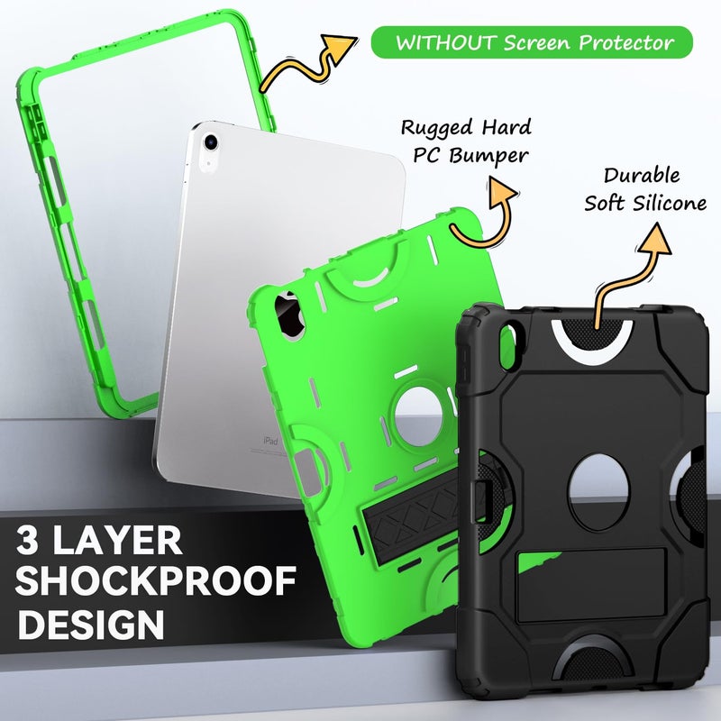 Cantis Case for iPad 11-inch (A16) 2025/ iPad 10th Generation 2022 (10.9 inch), Shockproof Cover 10th Generation with Pencil Holder & Kickstand, Black+Green+Black - Image 3