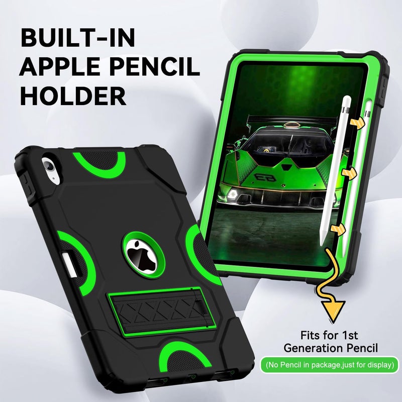Cantis Case for iPad 11-inch (A16) 2025/ iPad 10th Generation 2022 (10.9 inch), Shockproof Cover 10th Generation with Pencil Holder & Kickstand, Black+Green+Black - Image 5