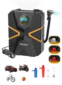 Xoopla منفاخ إطارات السيارة الرقمي، ضاغط هواء 150 رطل لكل بوصة مربعة، مضخة هواء محمولة بسلك DC12V مع شاشة ضغط رقمية، 3 فوهات، ضوء LED، محولات صمام للسيارة/الدراجة/الدراجات النارية/الكرة  - Image 1