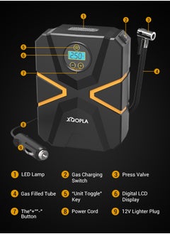 Xoopla منفاخ إطارات السيارة الرقمي، ضاغط هواء 150 رطل لكل بوصة مربعة، مضخة هواء محمولة بسلك DC12V مع شاشة ضغط رقمية، 3 فوهات، ضوء LED، محولات صمام للسيارة/الدراجة/الدراجات النارية/الكرة  - Image 3