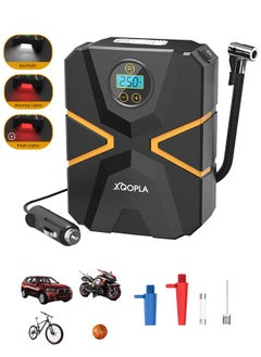 Digital Car Tire Inflator, 150PSI Air Compressor, DC12V Cord Portable Air Pump with Digital Pressure Display, 3 Nozzle, LED light, Valve Adaptors for Car/Bicycle/Moto/Ball