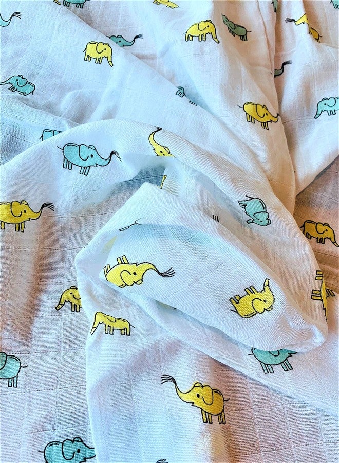 Plush Kids لفافة قماط قطنية موسلين فاخرة للأطفال من Plush Kids، عبوة من قطعتين (115 × 115 سم، من 0 إلى 6 أشهر، بنقشة منقطة وفيل) - Image 2
