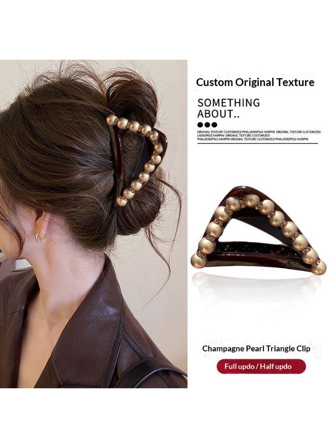 Maillard Triangle Grasp Clip Women's Champagne Pearl Hairpin, Hairpin, Shark Clip, High Ponytail, Fixed Clip, Hair Root Decoration - Image 5