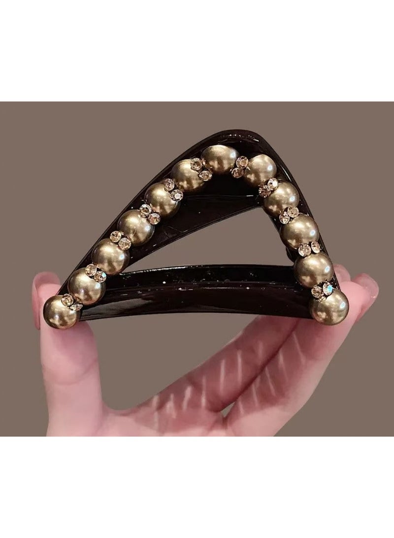Maillard Triangle Grasp Clip Women's Champagne Pearl Hairpin, Hairpin, Shark Clip, High Ponytail, Fixed Clip, Hair Root Decoration - Image 4