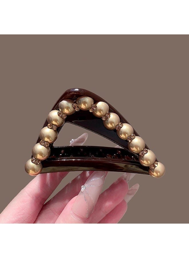 Maillard Triangle Grasp Clip Women's Champagne Pearl Hairpin, Hairpin, Shark Clip, High Ponytail, Fixed Clip, Hair Root Decoration - Image 1