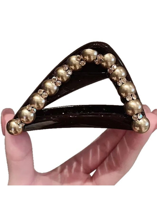 Maillard Triangle Grasp Clip Women's Champagne Pearl Hairpin, Hairpin, Shark Clip, High Ponytail, Fixed Clip, Hair Root Decoration - Image 2