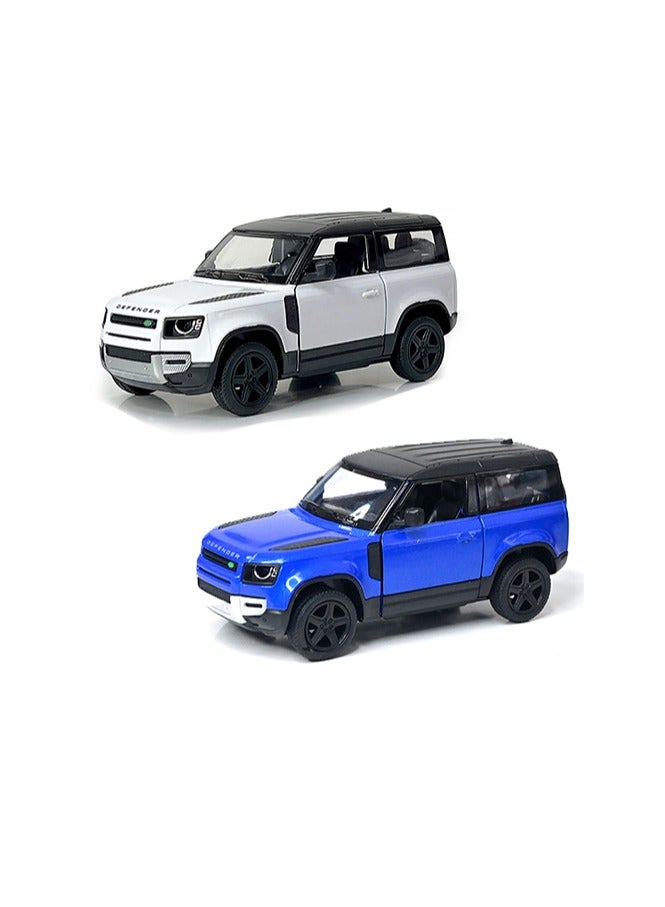 Kinsmart مجموعة من قطعتين بمقياس 1:36 سيارة لعبة من سبيكة معدنية قابلة للفتح والسحب من طراز Land Rover Defender 90 - ألوان متنوعة - Image 1