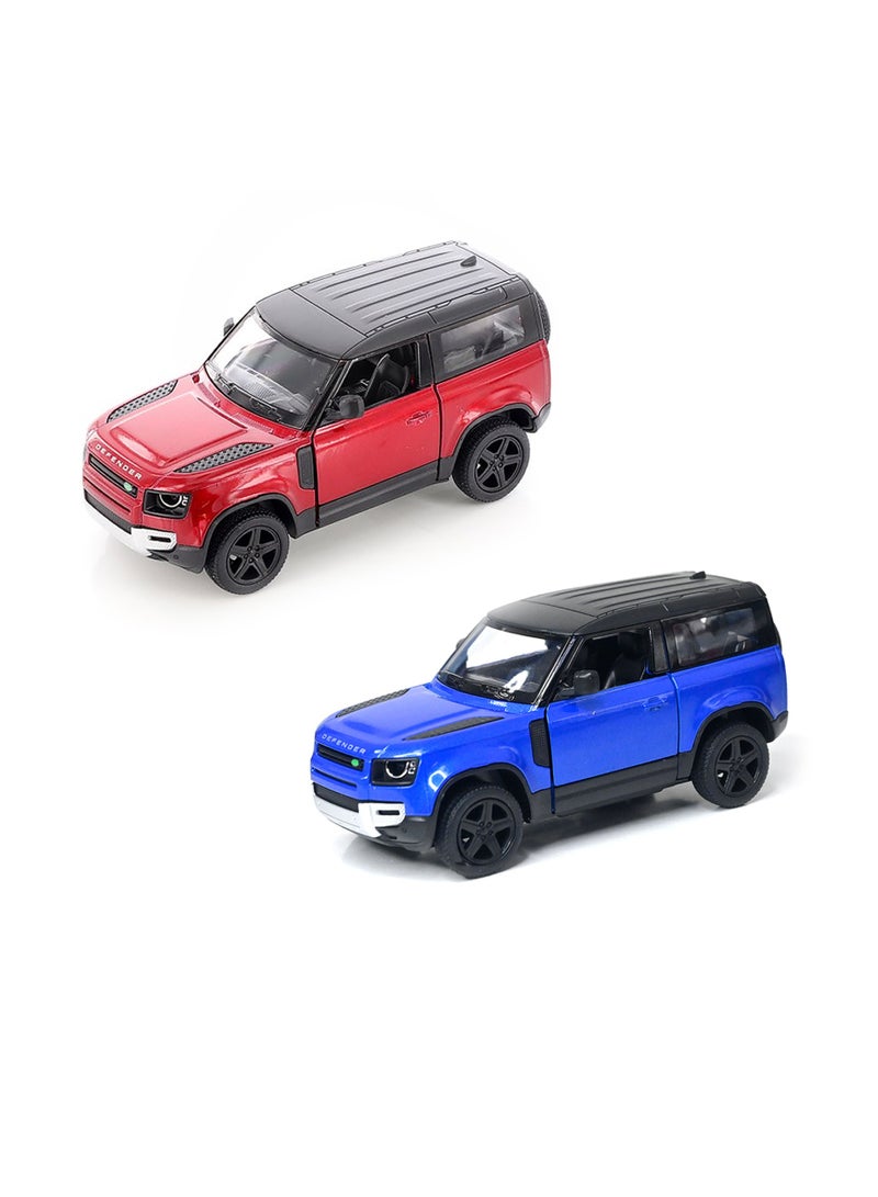 Kinsmart مجموعة من قطعتين بمقياس 1:36 سيارة لعبة من سبيكة معدنية قابلة للفتح والسحب من طراز Land Rover Defender 90 - ألوان متنوعة - Image 2