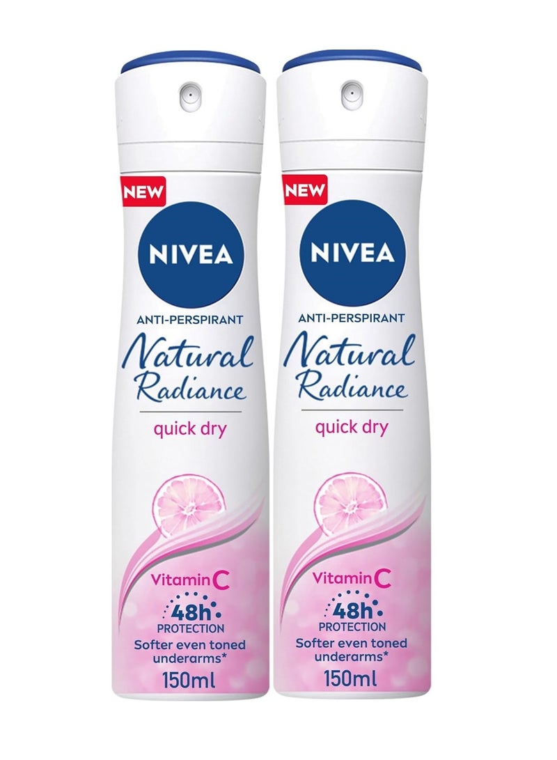 Nivea Antiperspirant Natural Radiance for Women 150ml Pack of 2  - Image 1