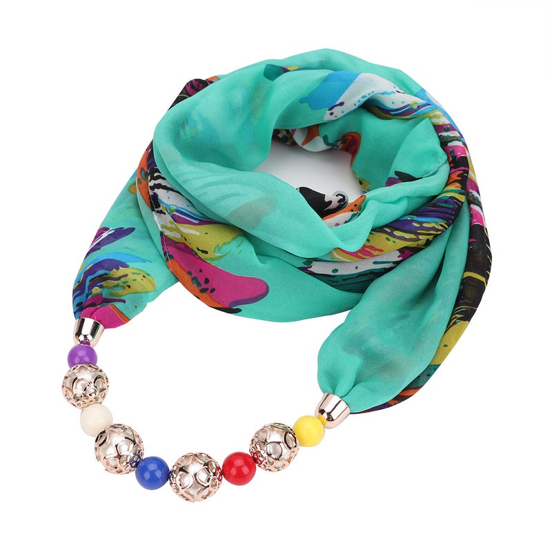 Beaded Pendant Scarf Clothing Printed Chiffon Necklace Scarf Neck Set - Image 1