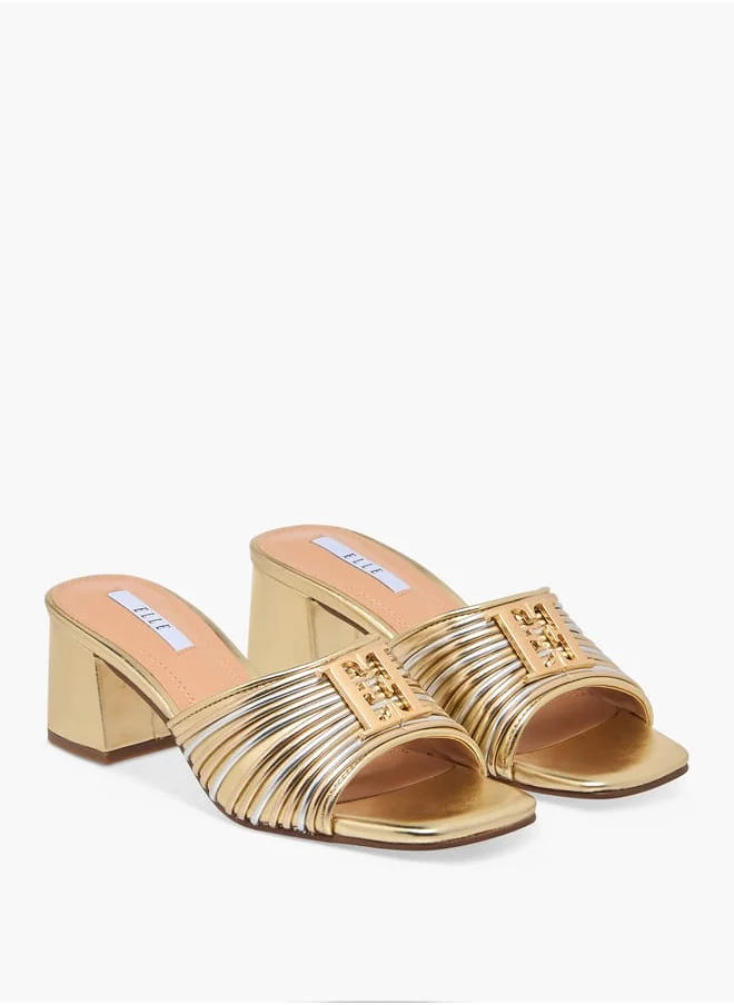 ايل Women's Logo Accent Slip-On Sandals with Block Heels